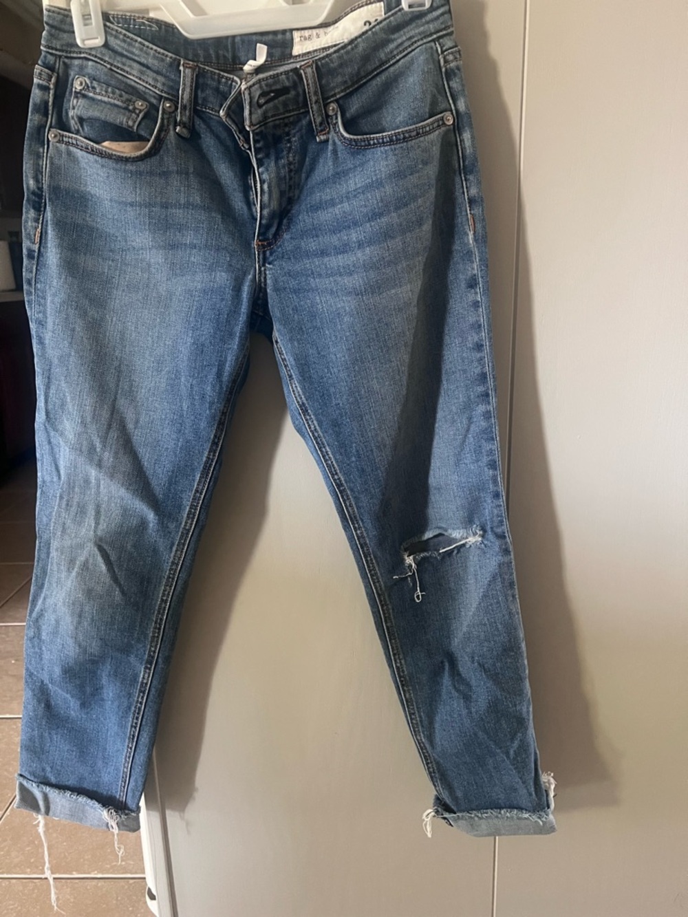 rag & bone Women's DRE low rise Light Blue Distressed Boyfriend Jeans